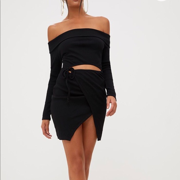 pretty little thing black bardot dress